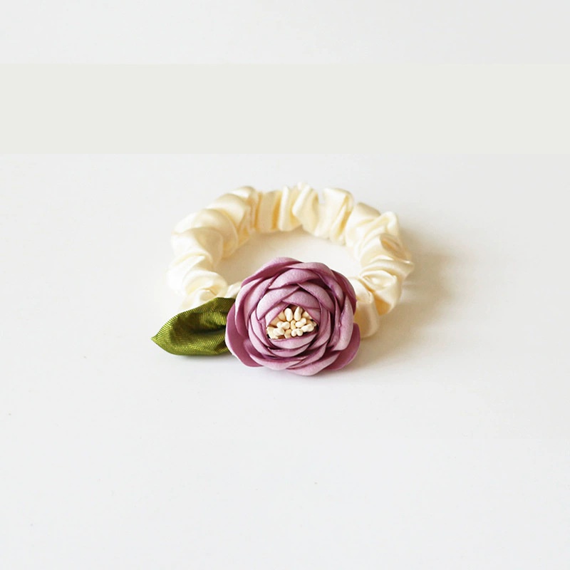 Girls Sweet Cloth Low Ponytail Braid Hair Accessories Tea Rose Floral