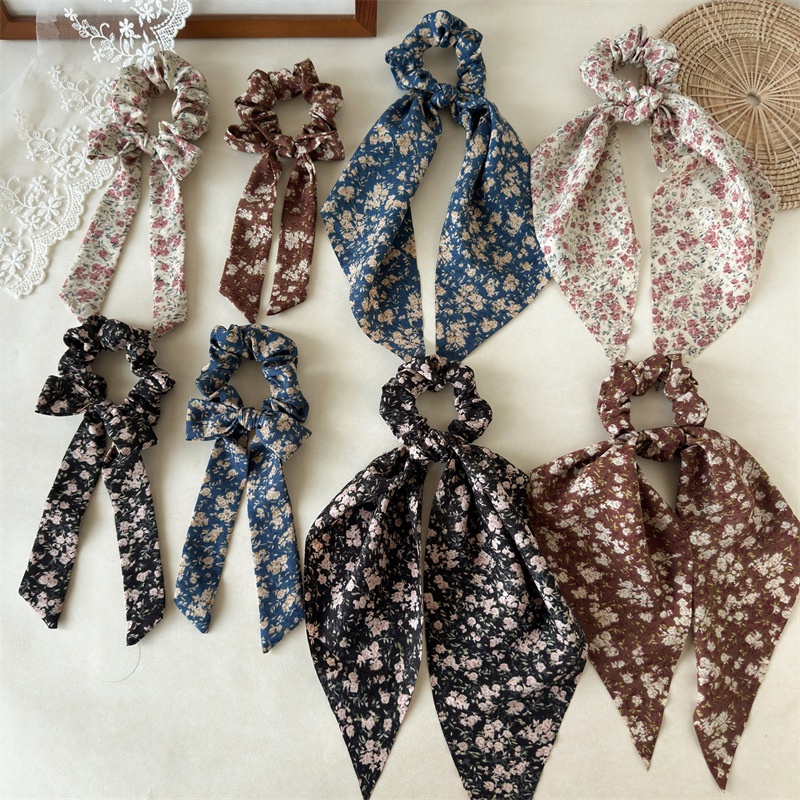Women's Spring Elastic Polyester Bow Hair Tie Scrunchie Ditsy Floral