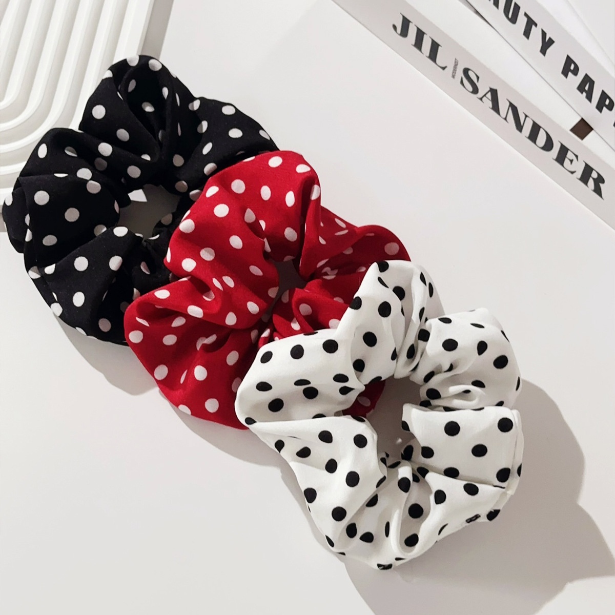 Women Large Fabric Hair Scrunchies High Elasticity Retro Polka Dot