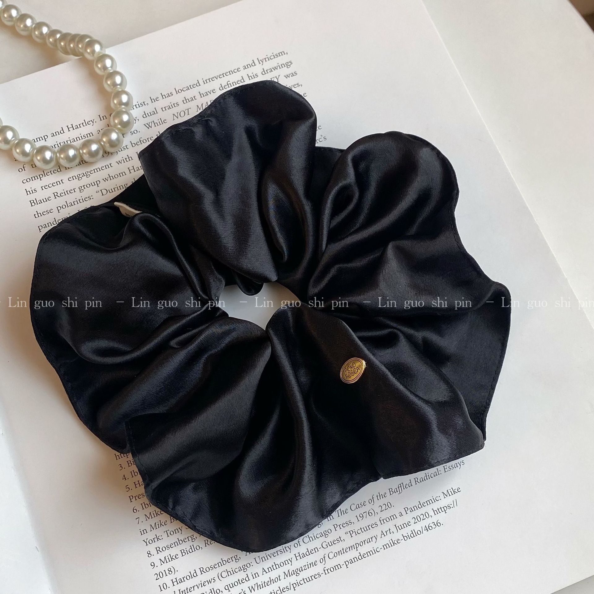 Women Elegant Smooth Satin Hair Tie Elastic Scrunchie Solid Black