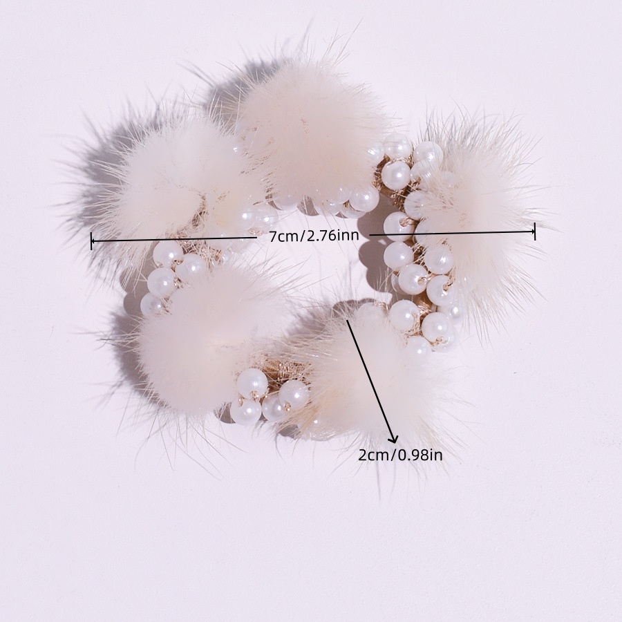 Women's Winter Plush Pearl Hair Tie Solid Color Bubble Ponytail Holder