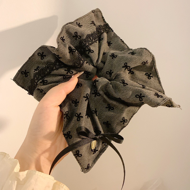 Women's Large Mori Style Scrunchie Beige Polka Dot Cloth Hair Tie