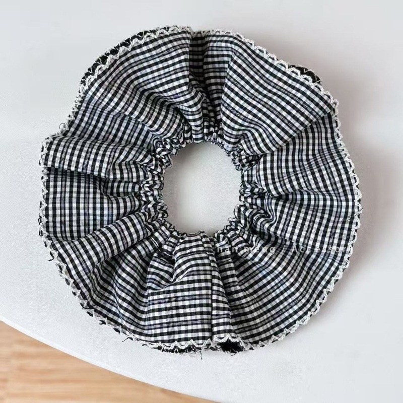 Women's Retro Spring Cotton Hair Tie Black & White Polka Dots