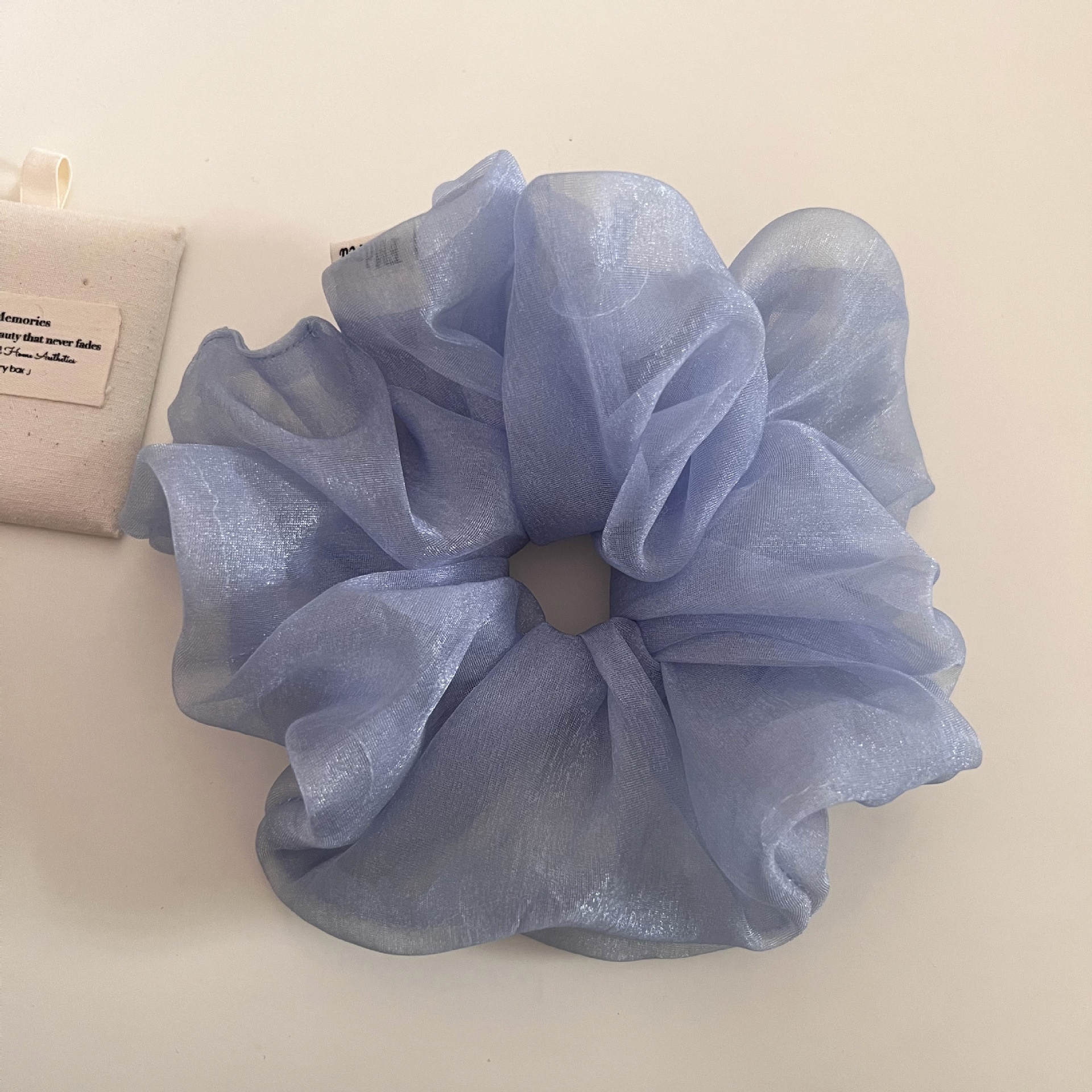 Women's Sheer Gauze Large Bow Hairband Low Bun Pearl Hair Tie Solid Color