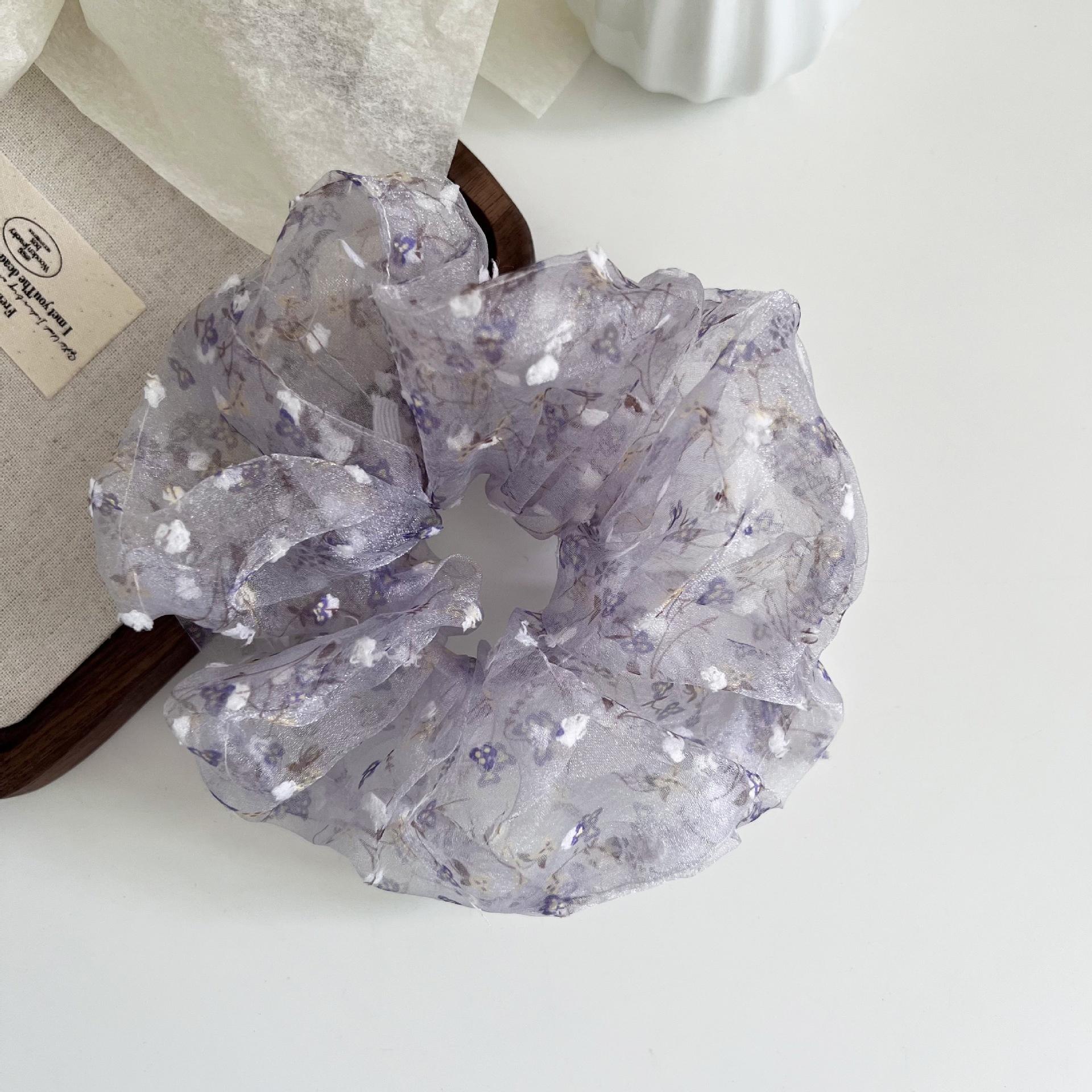 Women Girls Mesh Scrunchie Hair Tie All-Season Ditsy Floral Pattern