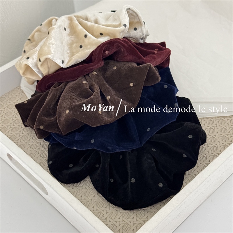 Women's Vintage Velvet Hair Ties For Autumn Winter Ponytails Polka Dot