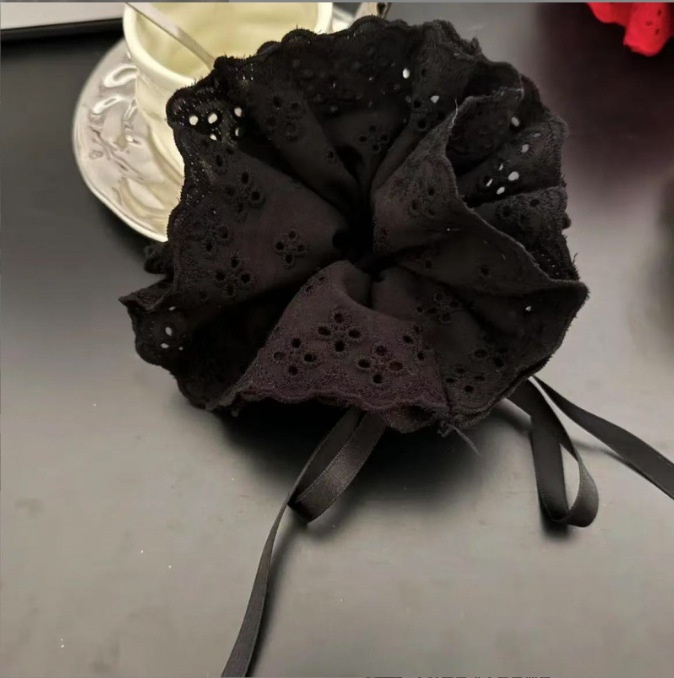 Women's Cloth Drawstring Bun Hair Tie Scrunchie Multi-layer Lace