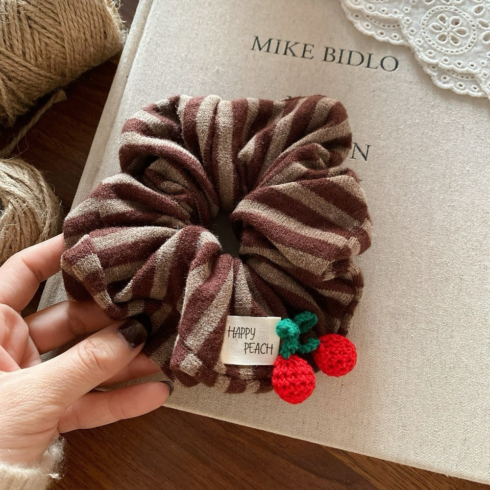 Women's Elegant Knitted Wool Yarn Hair Tie Striped Cherry All Seasons Red