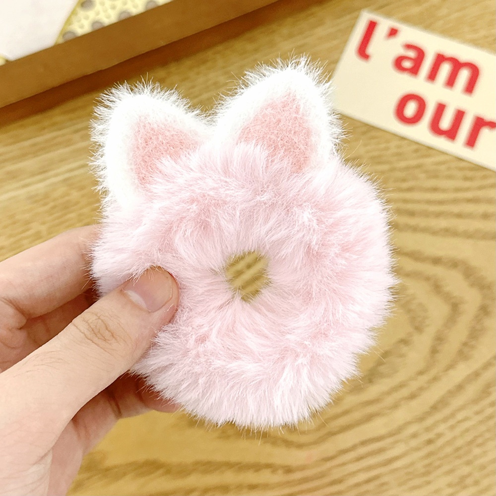 Girls Autumn Winter Plush Cat Ear Ponytail Hair Tie Macaron Colors