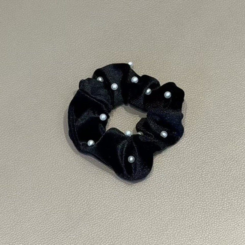 Women Girls Winter Pearl Velvet Low Bun Hair Bands Solid Color