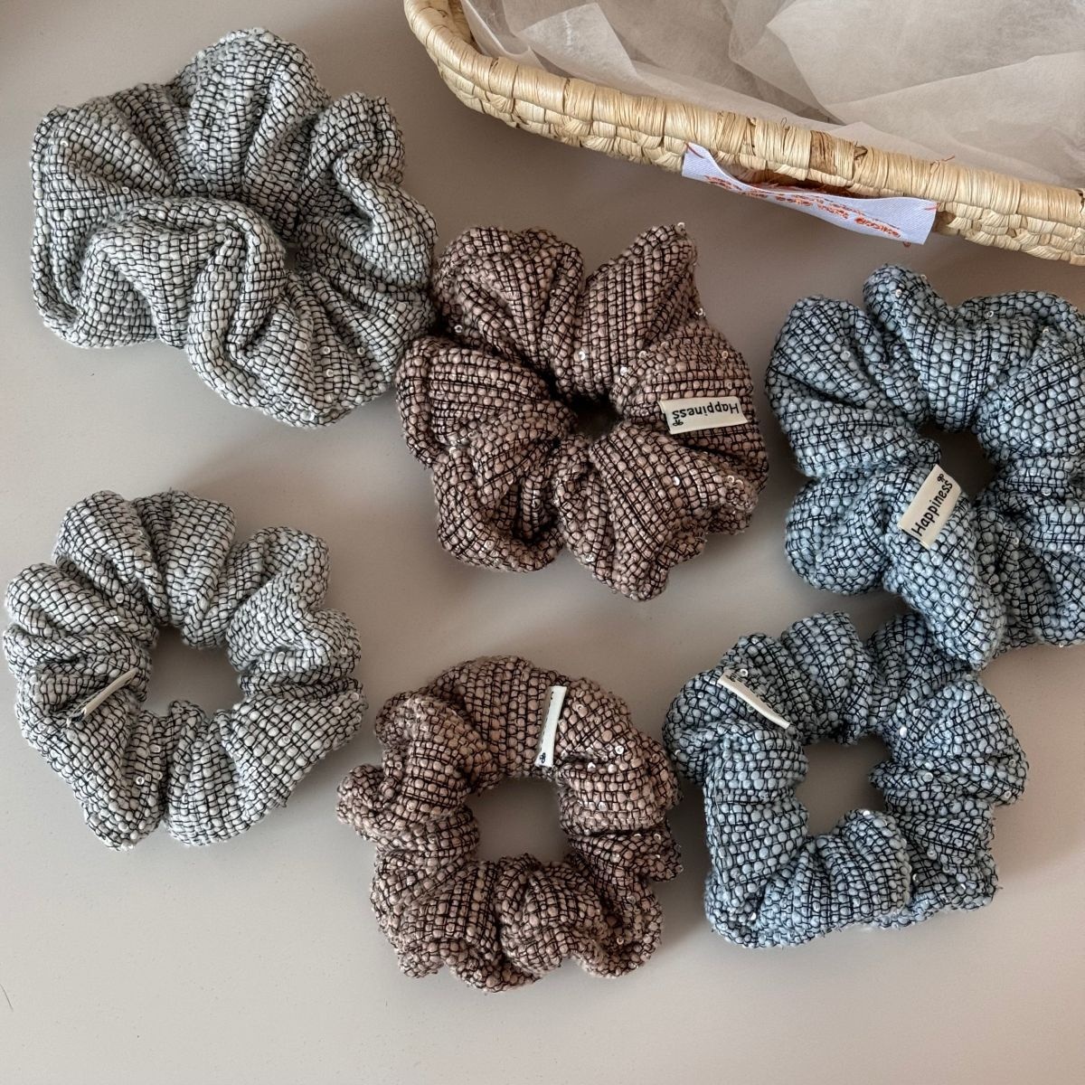 Women's Thick Tweed High Ponytail Hair Ties Autumn Winter Plaid