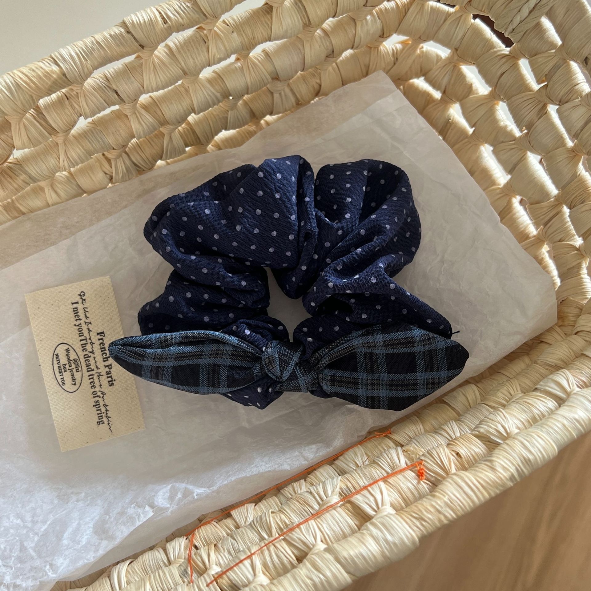 Women Elegant Polka Dot Bowknot Hair Ties Sweet Cloth Ponytail Bands