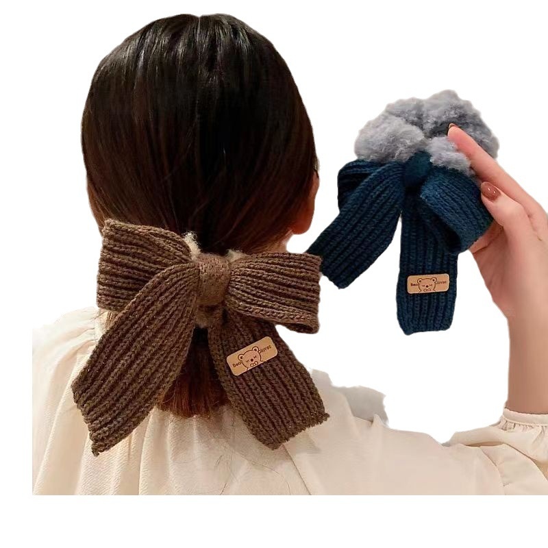 Women's Cute Winter Plush Hair Tie Daily Retro Butterfly Bow Knot