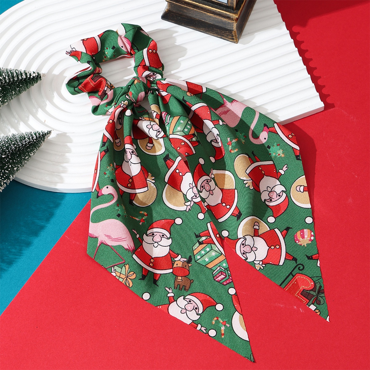 Women's Cloth Ribbon Elastic Hair Ties Christmas Santa Claus Pattern