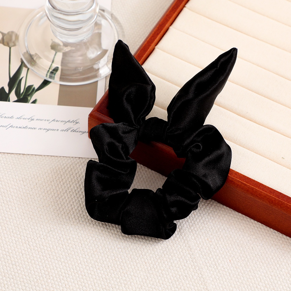 Women's Daily Satin Bowknot Hair Tie Rubber Band Black Bunny Ears