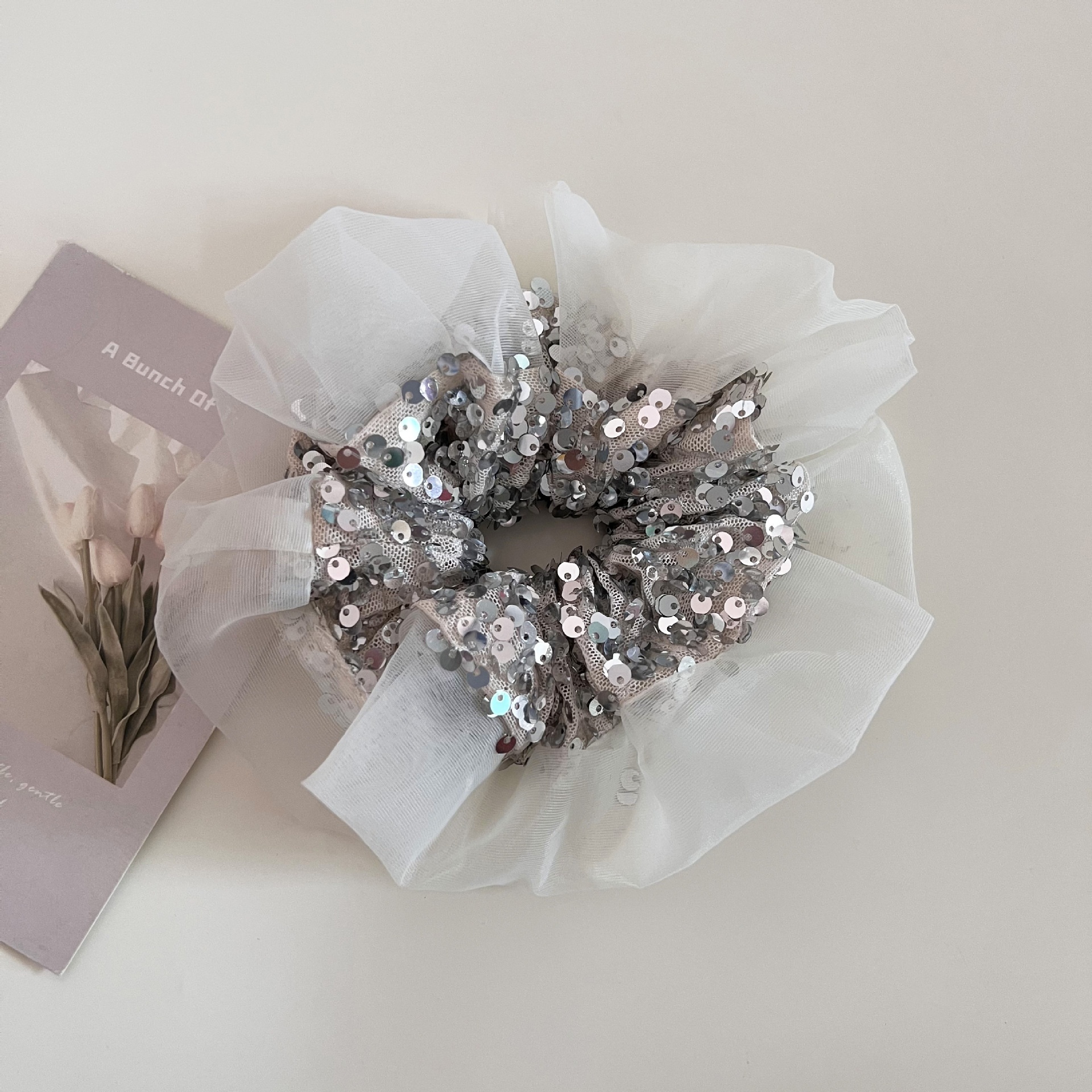 Women's Elegant Sequin Organza Hair Tie Hairband Solid Colors