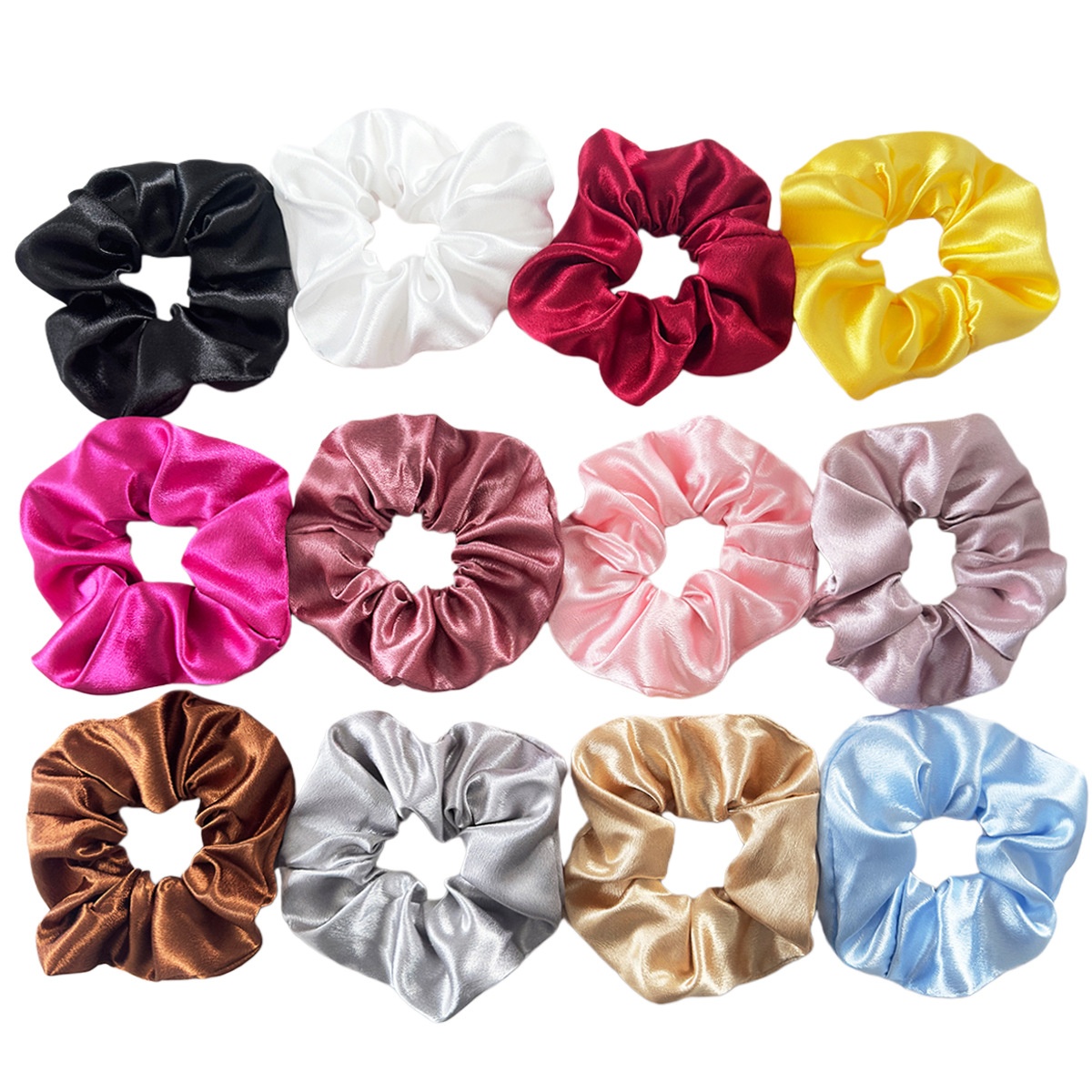 Women's Elegant Black Satin Hair Tie, Comfortable Solid Color Scrunchie
