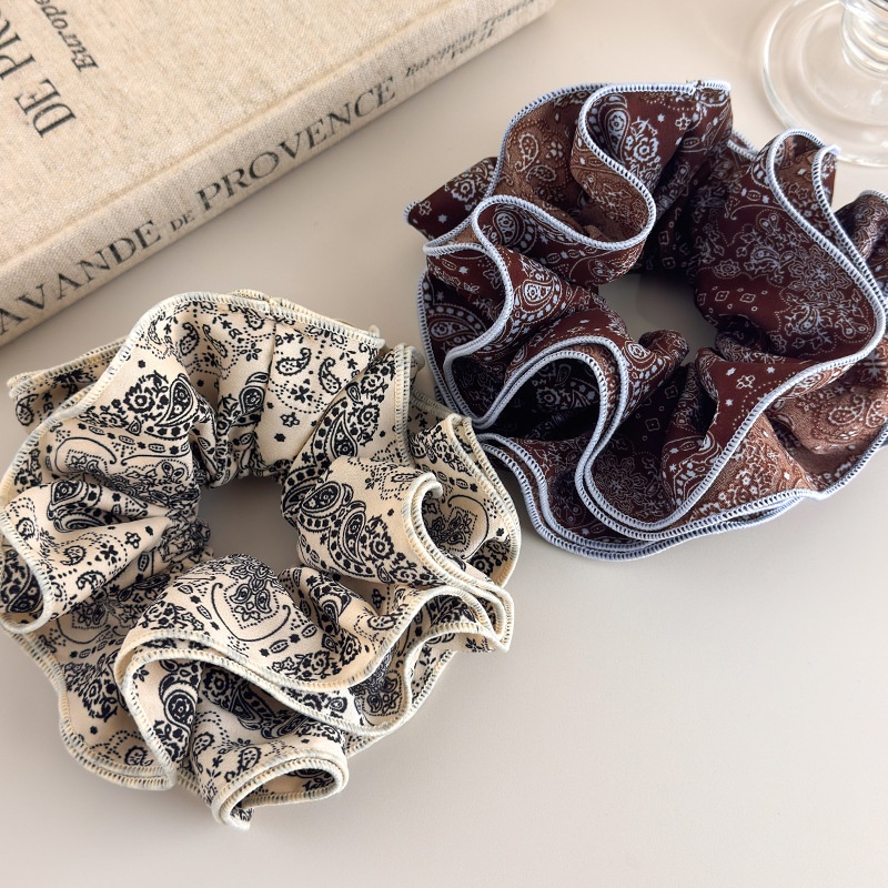 Women's Romantic Cloth Scrunchie Vintage Black White Coffee Paisley