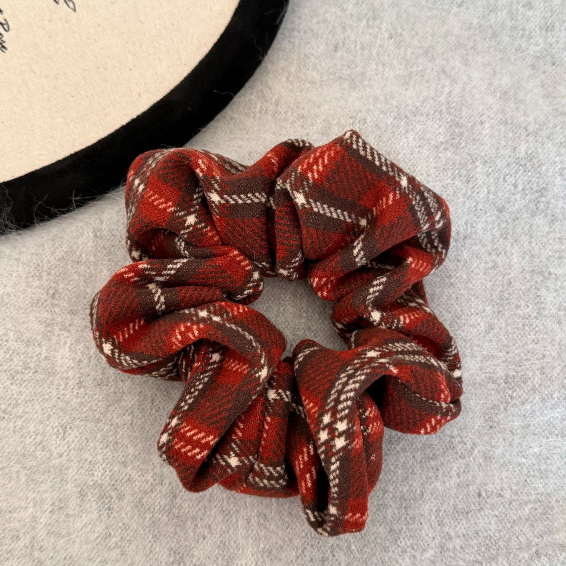 Women Girls Large Elastic Hair Scrunchie Forest Style Red Plaid Tie
