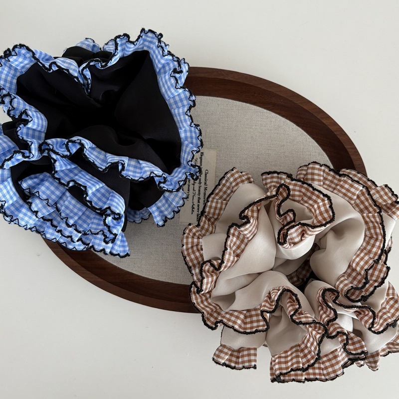 Women's Ballet Style Cloth Bun Hair Ties Multi-Layer Plaid Ruffle