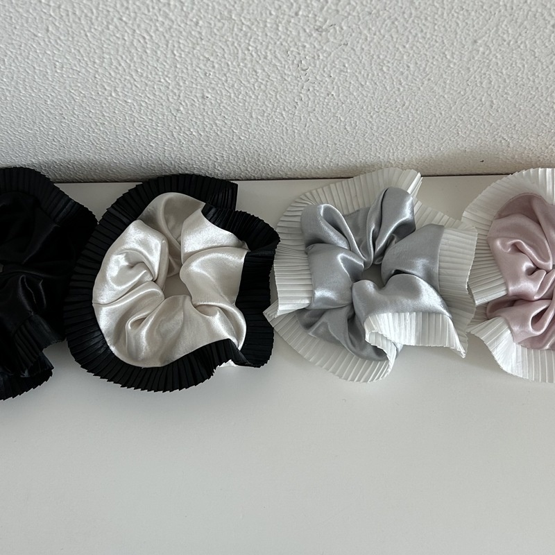 Women's Large Satin Ruffled Hair Scrunchie All Season Pink Blue Black