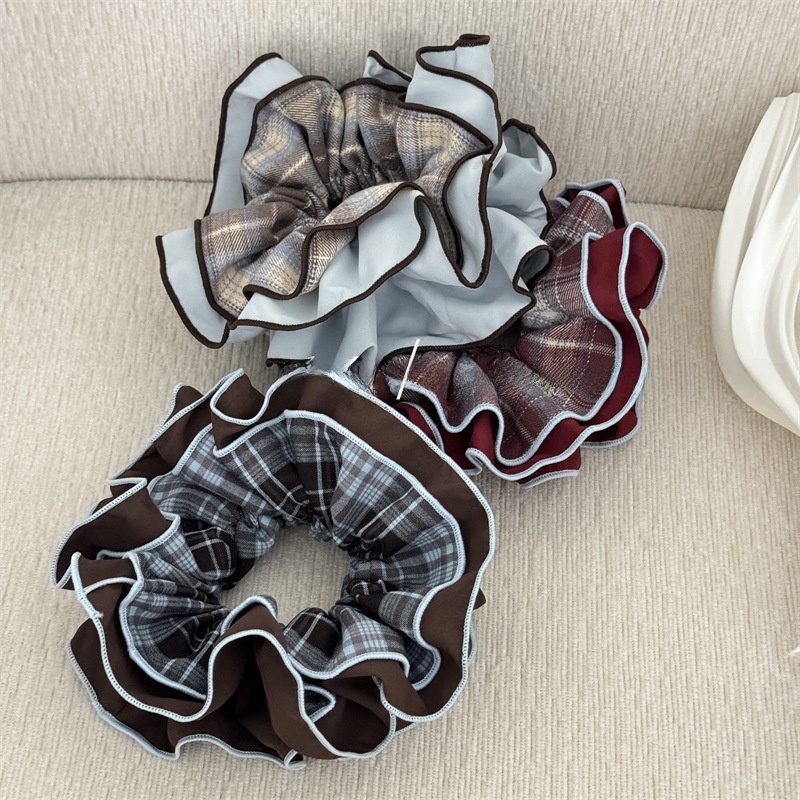 Women's Stylish Cloth Hair Scrunchies Color Block Checkered Plaid