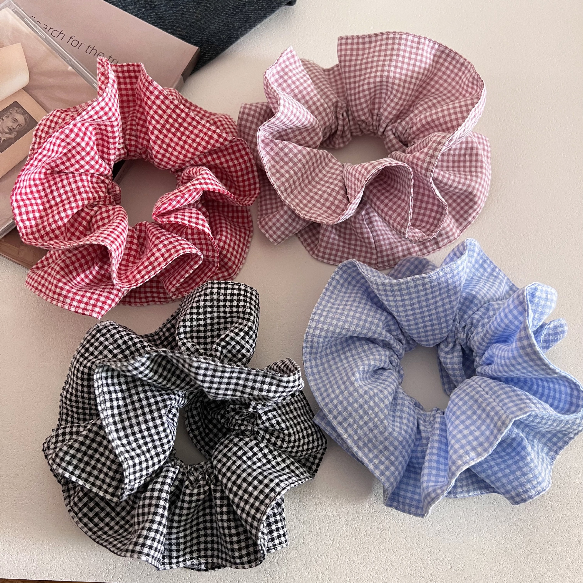 Women's Vintage Cloth Double Layer Bow Hair Tie Daily Accessories Plaid