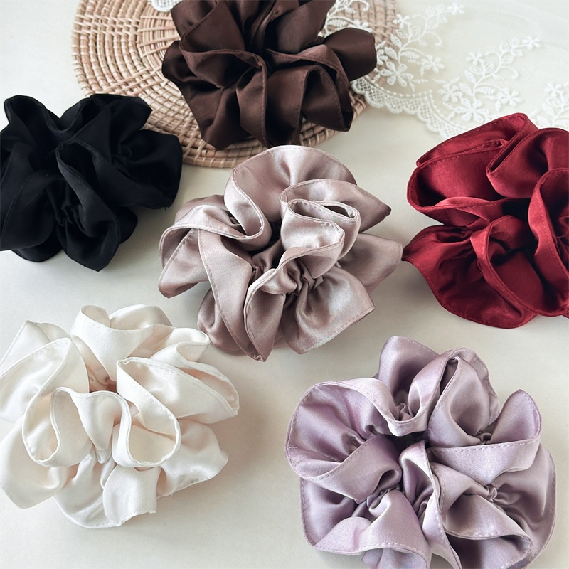 Women Shiny Satin Pleated Scrunchies Elegant Hair Ties Autumn Ponytail Ring