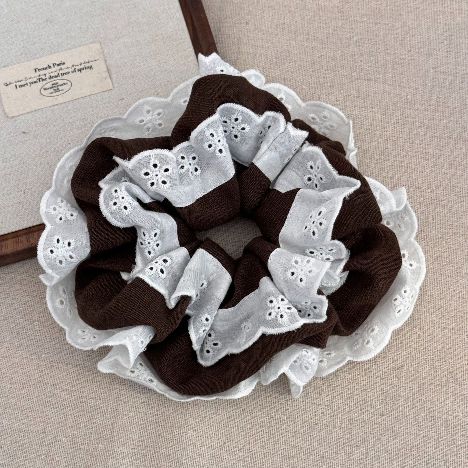 Women's Soft Cloth Elastic Bun Hair Bands Retro Lace Trim Polka Dot