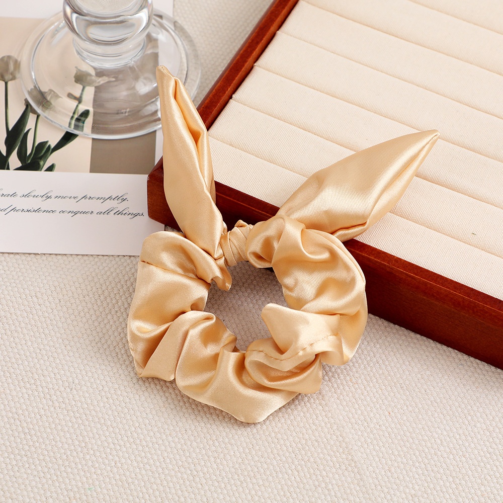 Women's Daily Satin Bowknot Hair Tie Rubber Band Black Bunny Ears