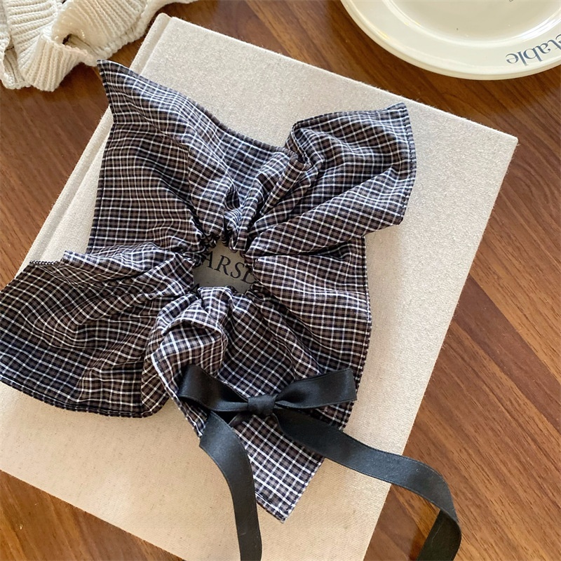 Women's Cloth Bowknot Telephone Cord Hair Tie For Spring Black Plaid