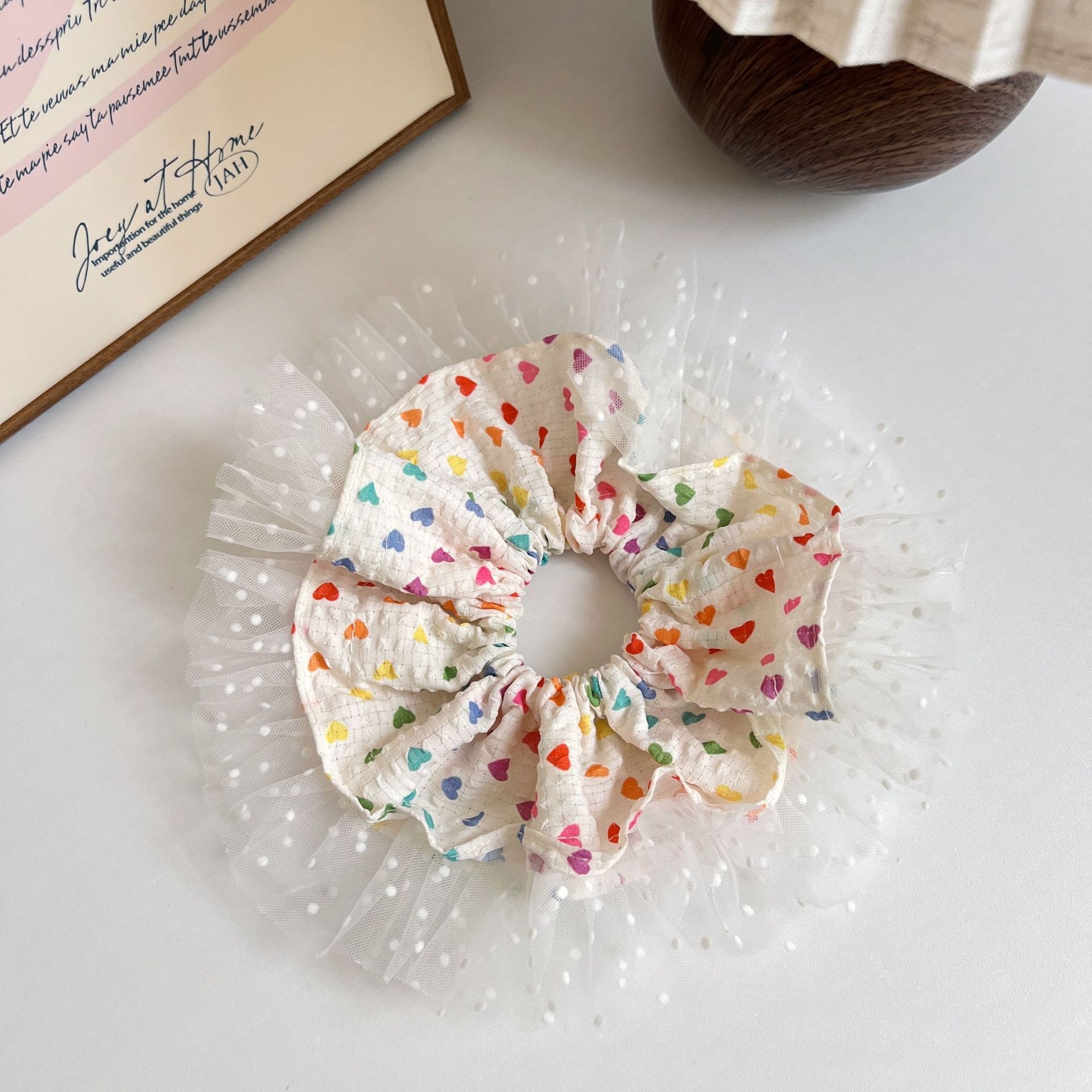 Women's Sweet Daily Cloth Hair Tie Scrunchie Heart Shape Pattern