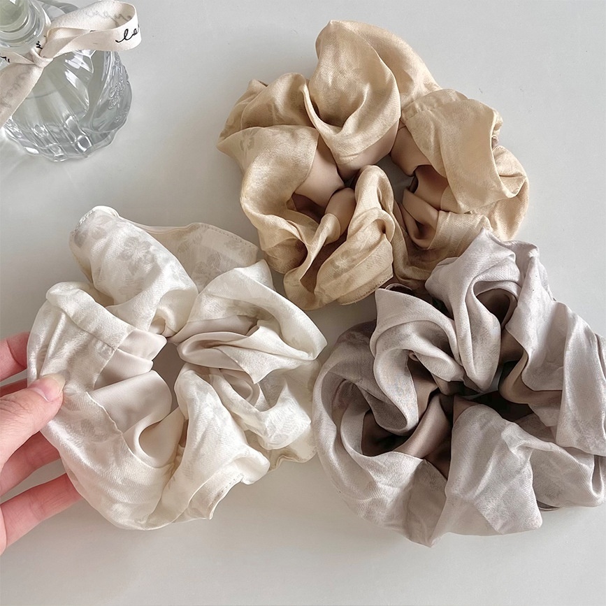 Women's Gauze Bubble Braid Hair Tie Beige Chinoiserie Ditsy Floral