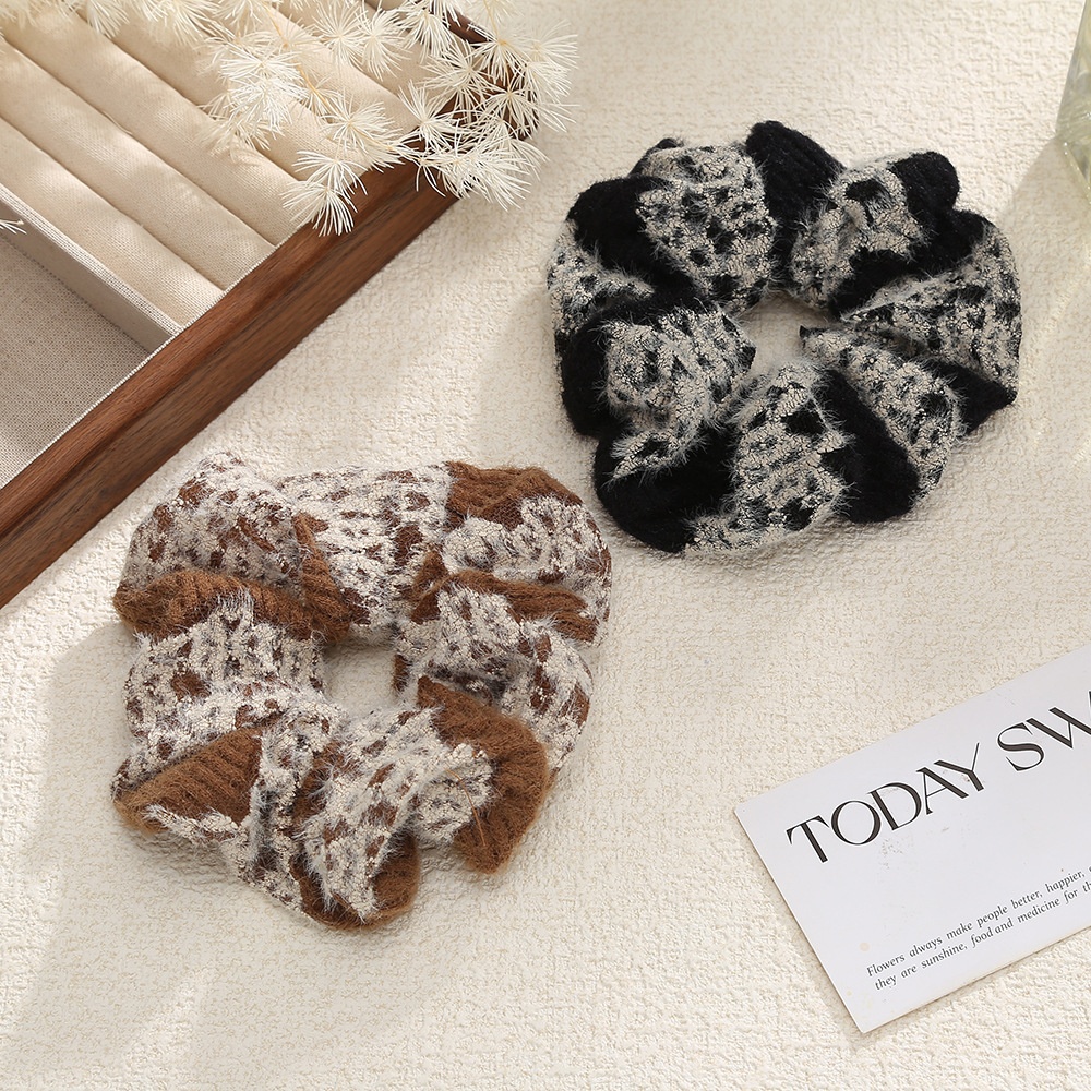 Women's Vintage Tweed Daily Hair Scrunchie Band Striped Texture