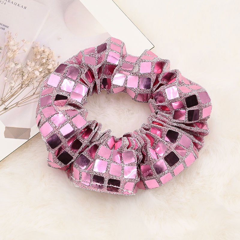 Women's High-End Fabric Scrunchies Ponytail Holder Hair Bands Silver