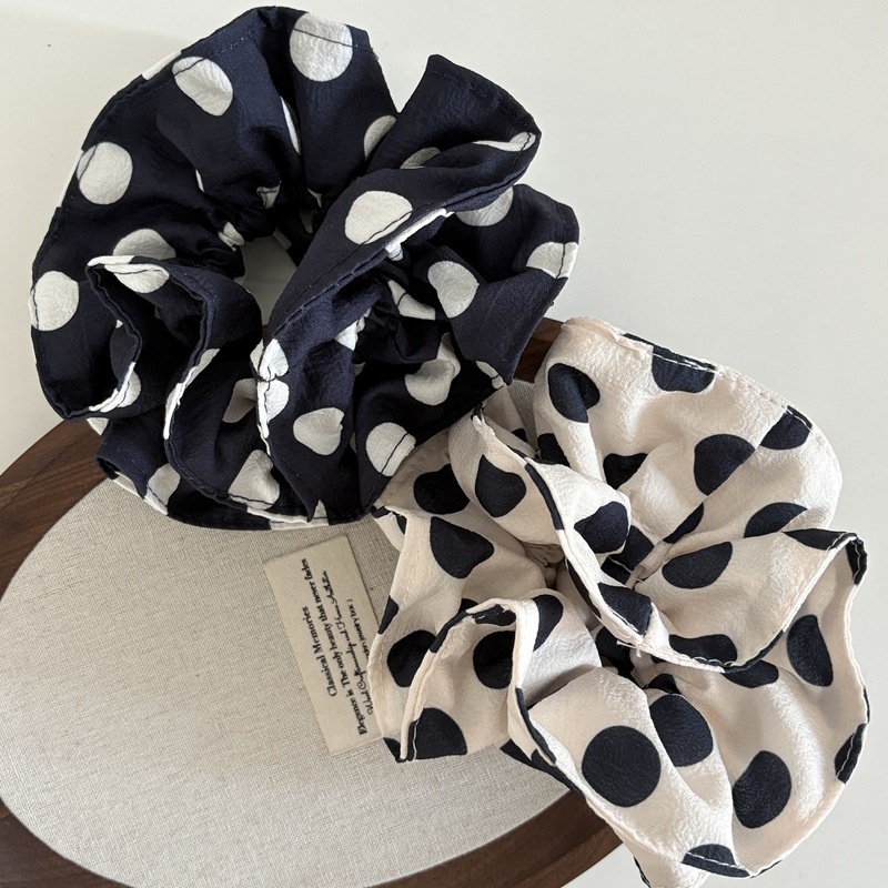 Women's Luxury Cloth Bow Scrunchie Bun Maker Hair Tie Large Polka Dot