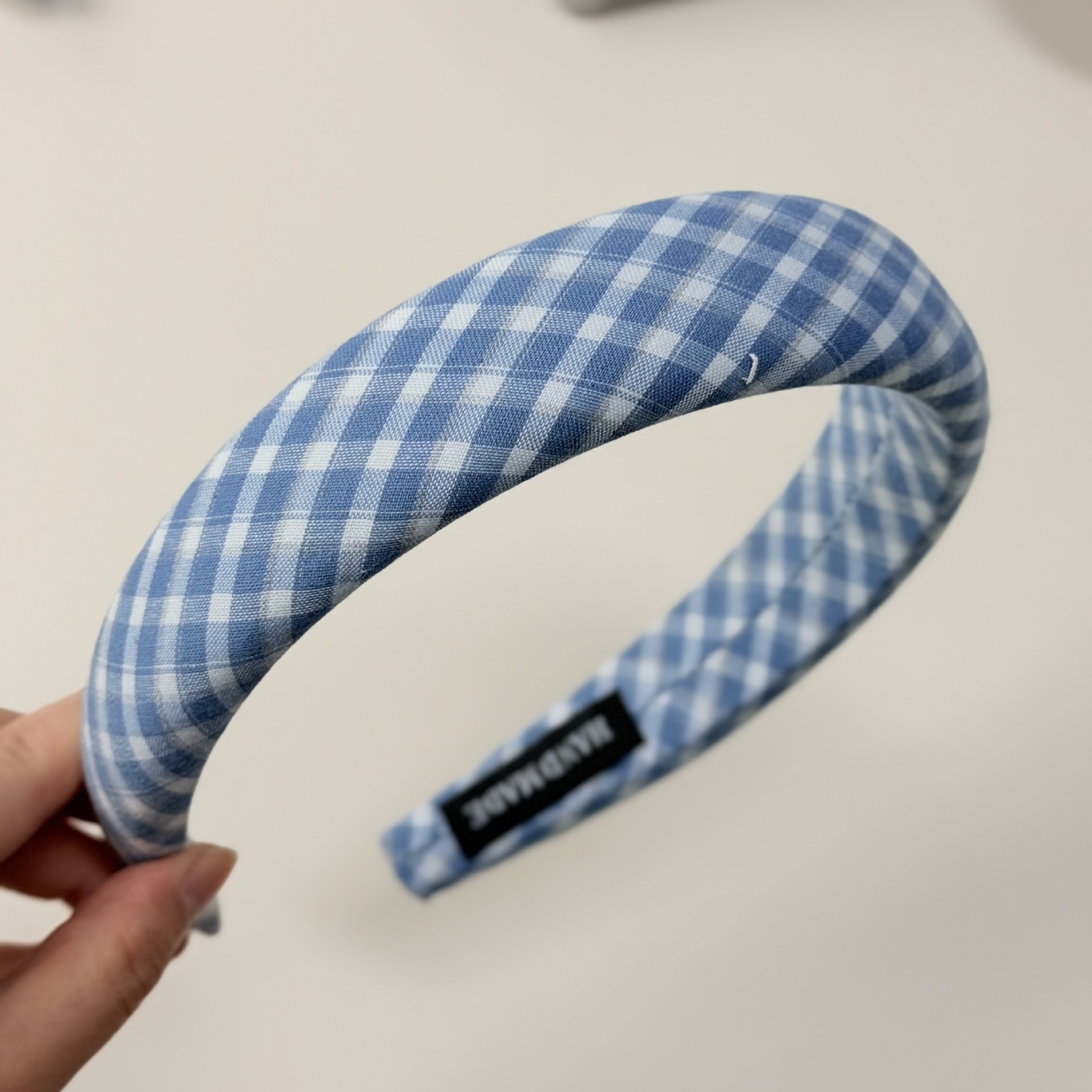 Women Sweet Cloth Hair Band Spring Daily Wear Blue Plaid Pattern
