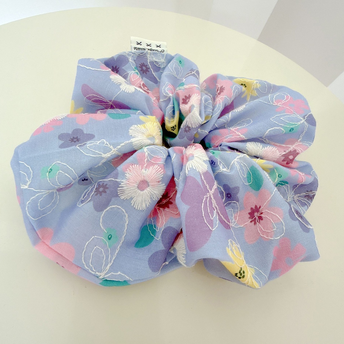 Women's Summer Cloth Hair Tie Ditsy Floral Embroidery Beige Pink Purple