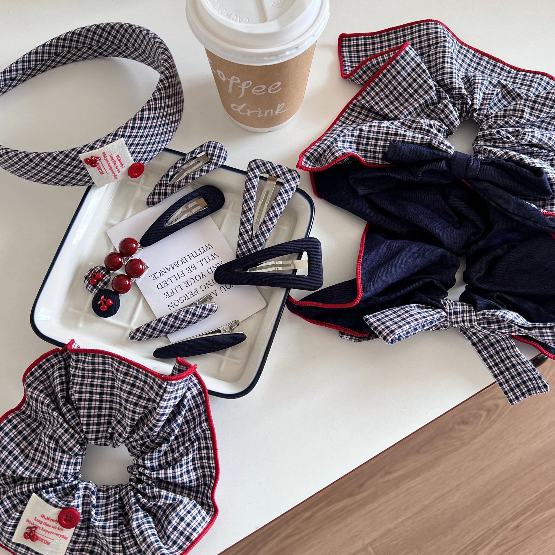 Women's Elegant Cloth Bow Hair Tie For Daily Wear Color Block Plaid