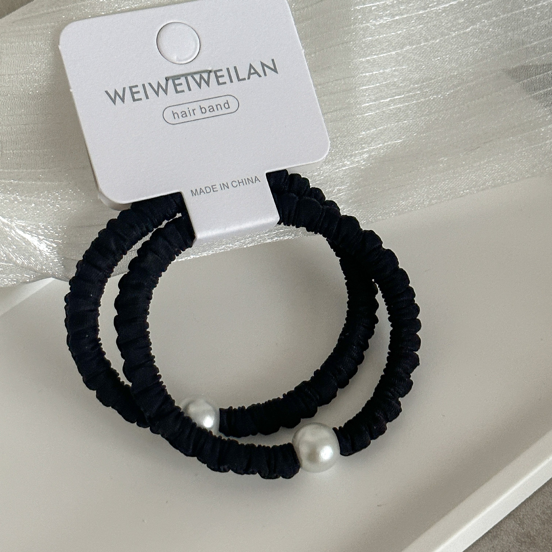 Women's 2Pcs Pearl Cloth Hair Ties Autumn Accessories Khaki