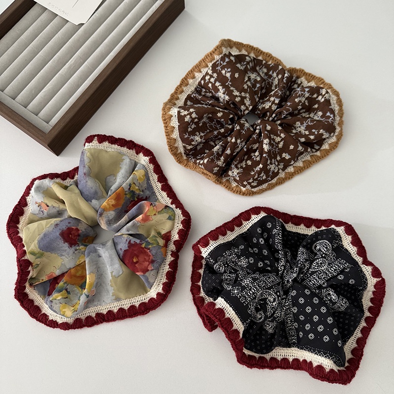 Women's Retro Oil Painting Hair Tie Stylish Ditsy Floral Cloth Hair Accessory