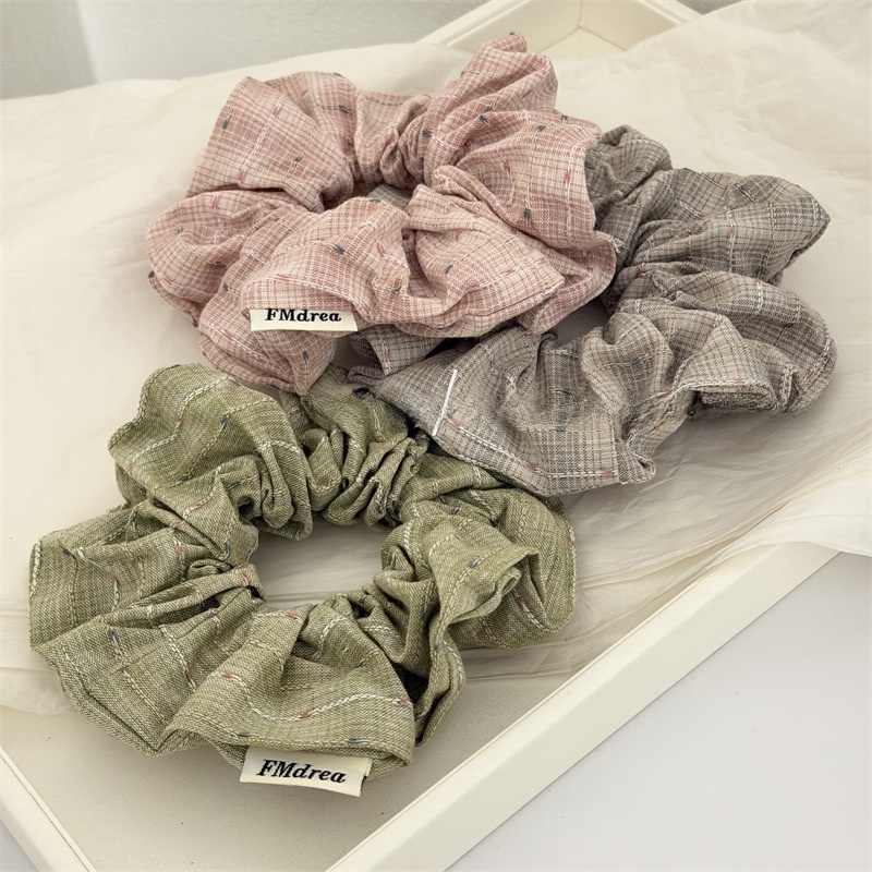 Women's Retro Cloth Hair Tie For Spring Styling Pink Green Plaid