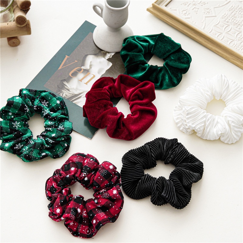 Women's Christmas Cloth Hair Scrunchie Solid Snowflake Lattice