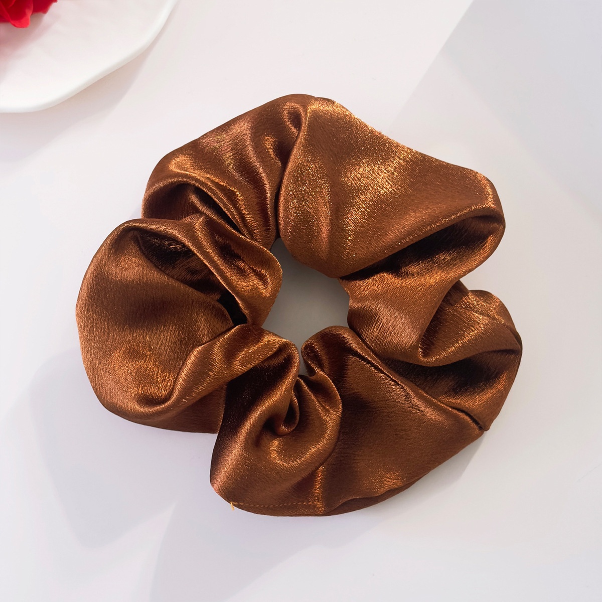 Women's Elegant Black Satin Hair Tie, Comfortable Solid Color Scrunchie