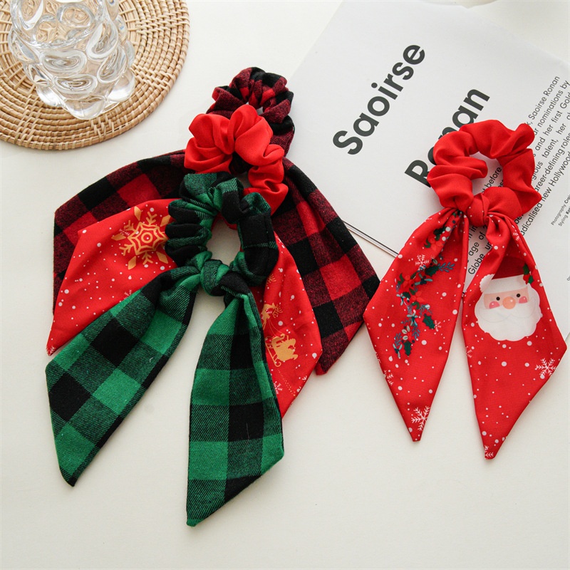 Women's Handmade Holiday Hair Tie Scrunchie Vintage Christmas Plaid