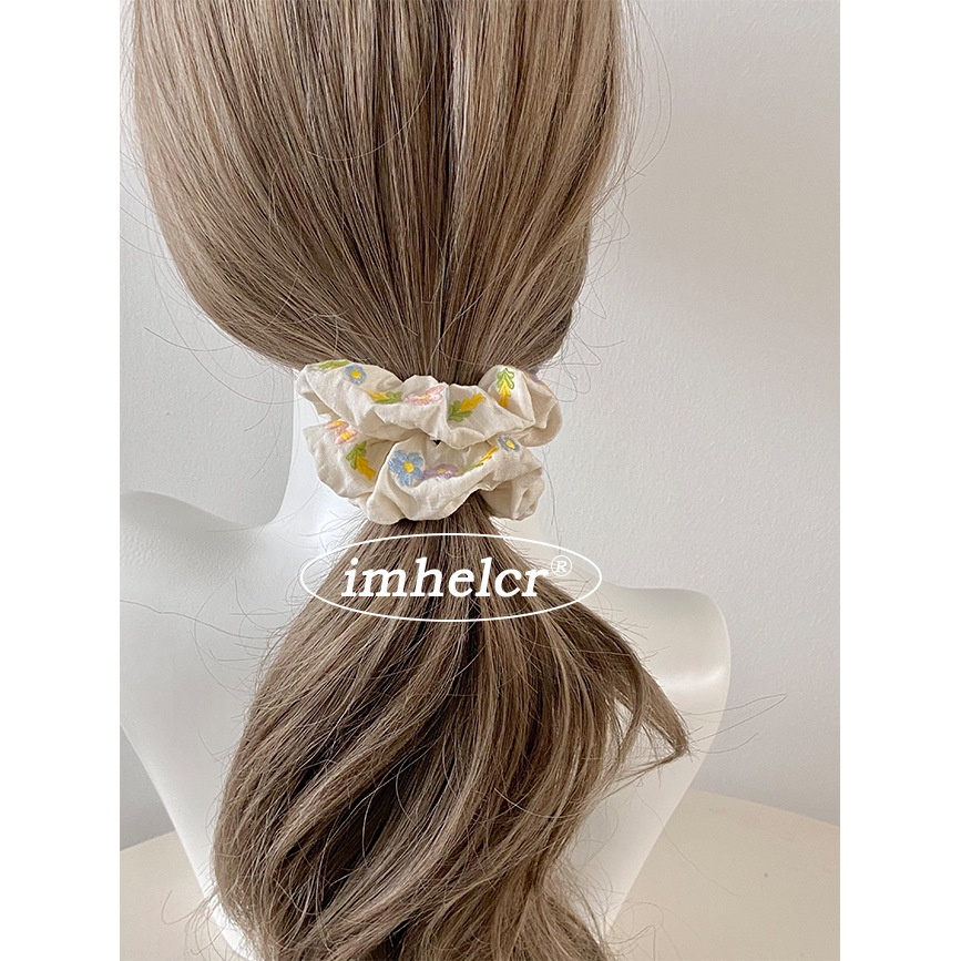 Women's Spring Cloth Hair Tie Sweet Colorful Floral Embroidery