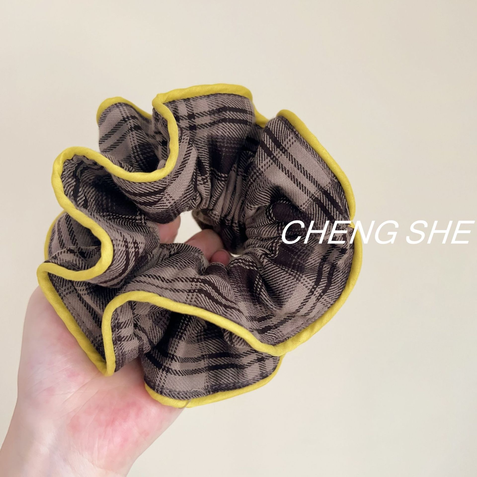 Women's Versatile Plaid Color Block Cloth Scrunchies Slim Waist Hair Bands