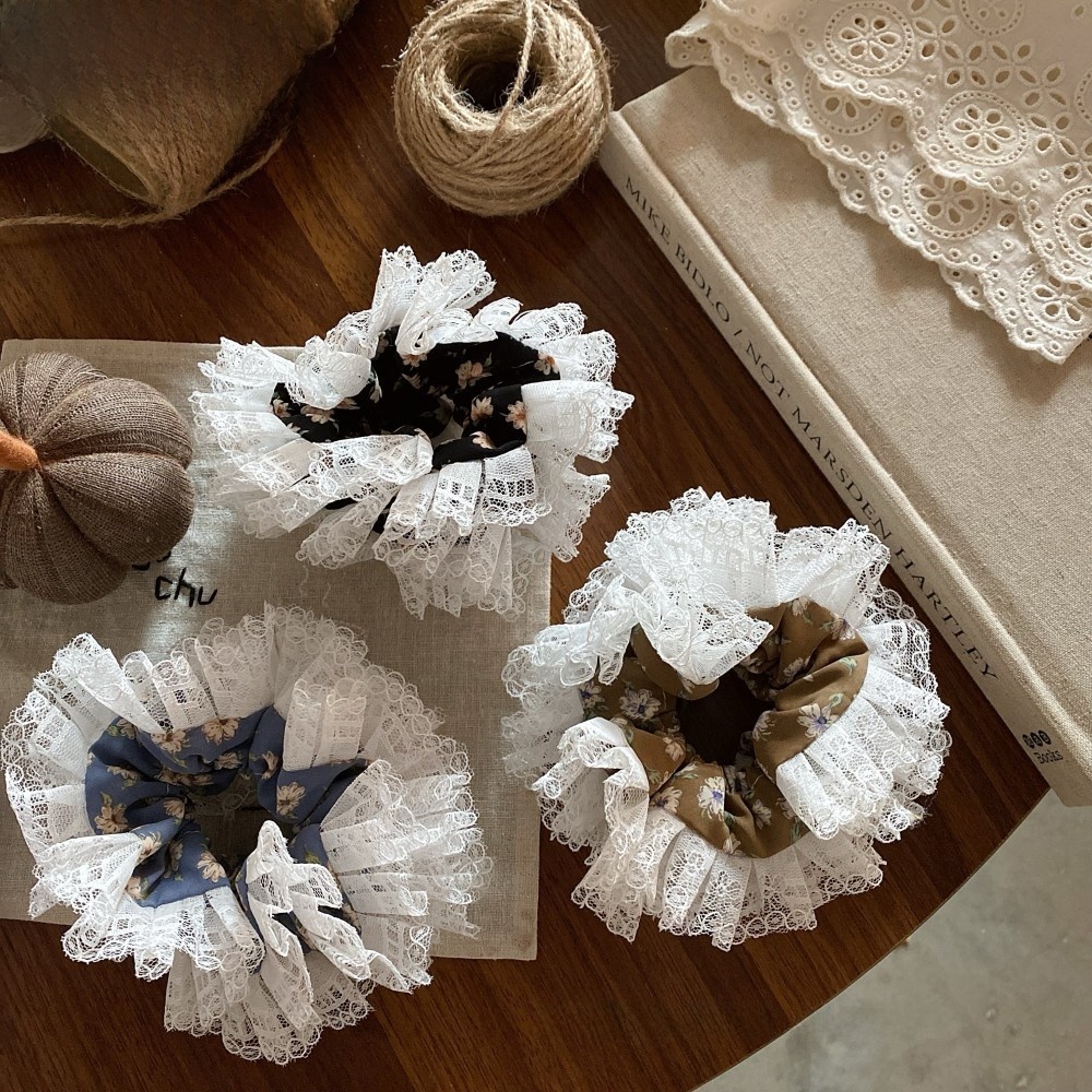 Women's Sweet Lace Hair Rubber Band For Spring Summer Blue Floral