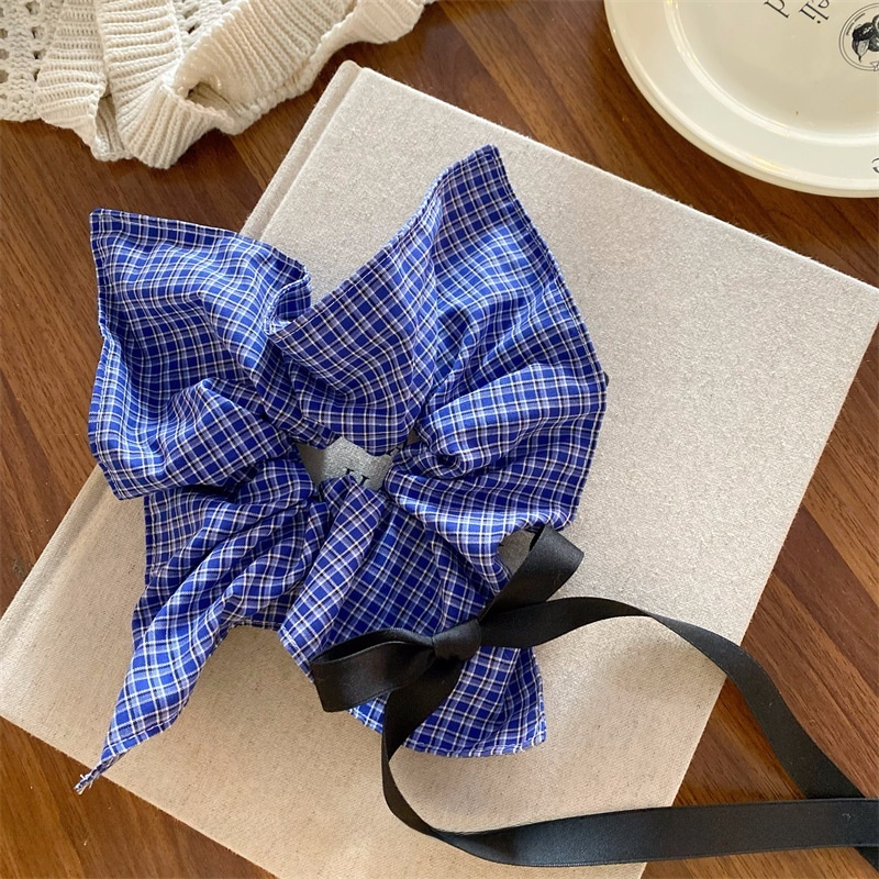Women's Cloth Bowknot Telephone Cord Hair Tie For Spring Black Plaid