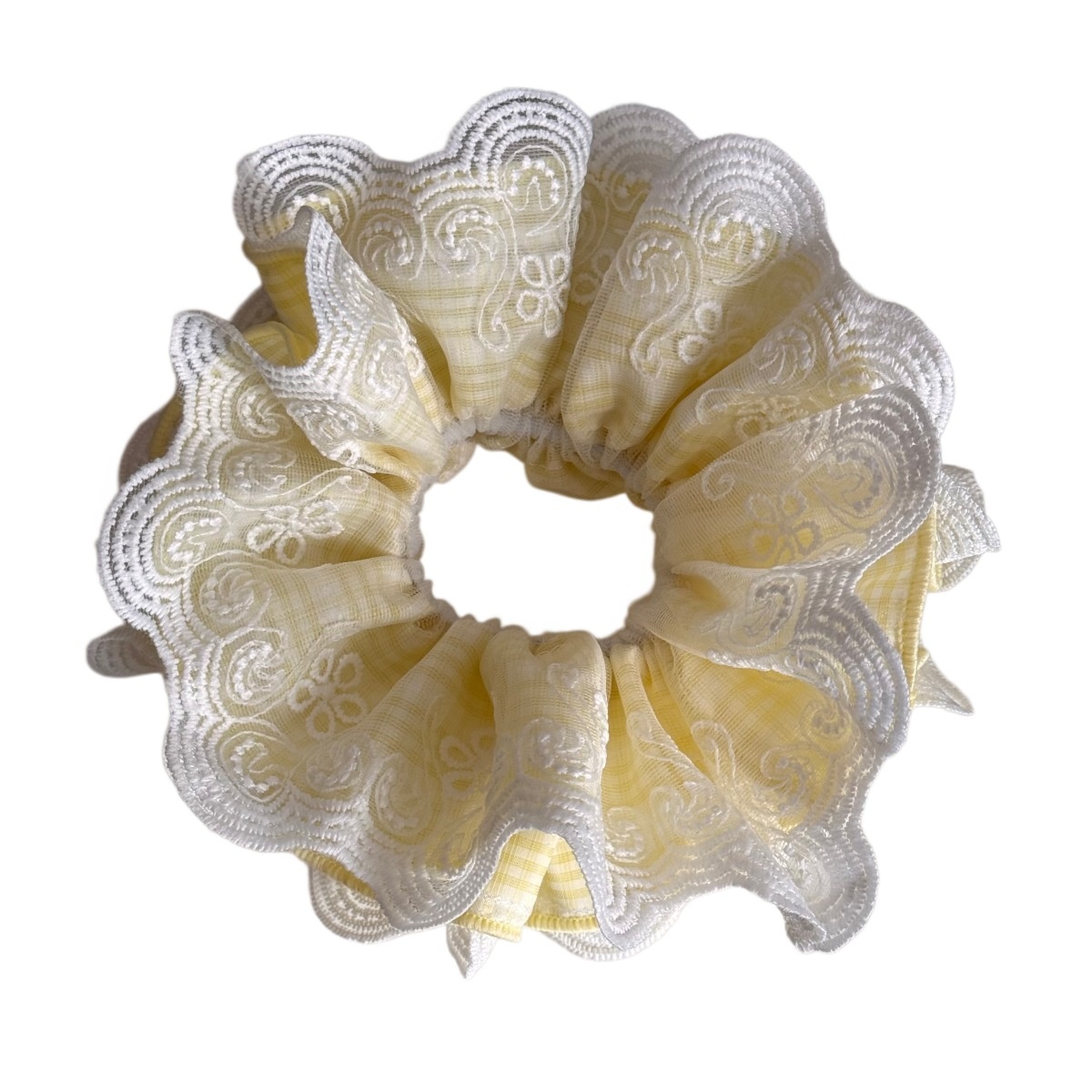 Women's Stylish Cloth Hair Tie Ponytail Holder Blue Yellow Plaid Lace